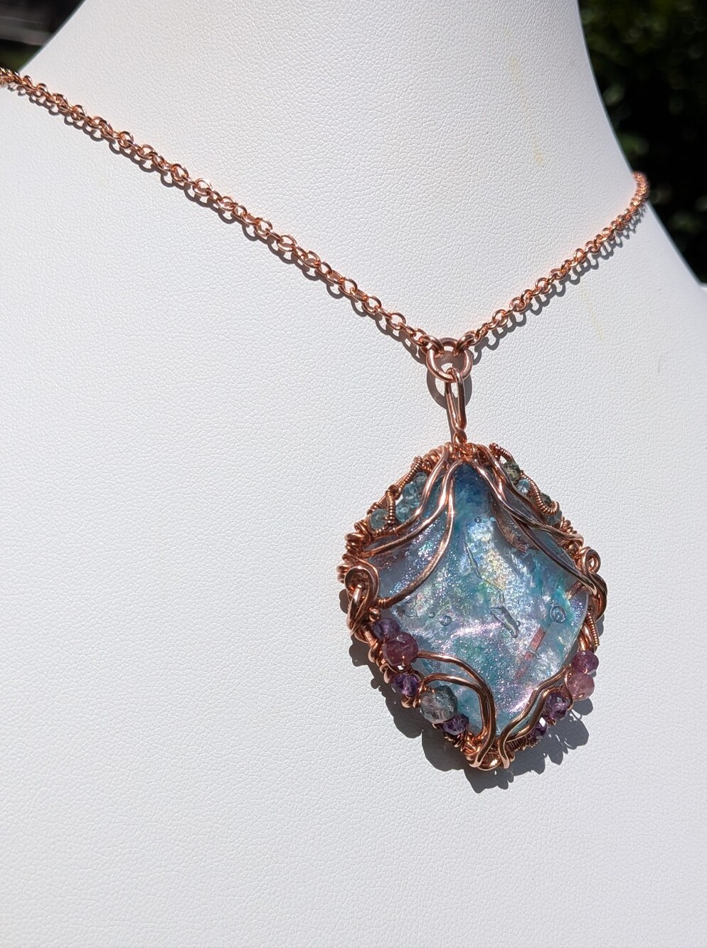 Mermaid Goddess Pendant Artisan Crafted Copper Wire Wrap Design On Copper Chain - Picture 13 of 16
